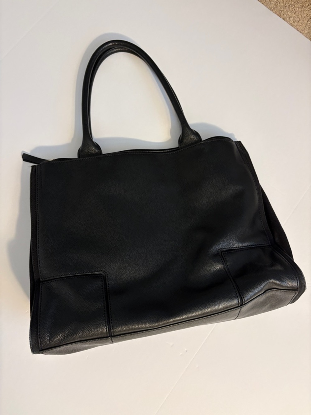 Tory Burch Black Pebbled Leather Tote with Logo - Picture 2 of 12